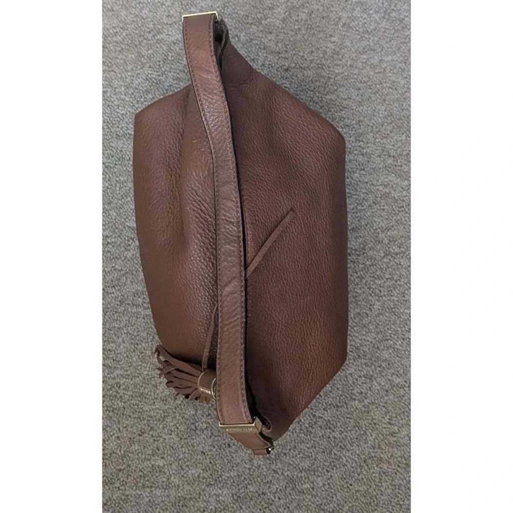 Michael Kors Bedford TZ Hobo Bag Women Brown Pebbled Leather Tassel Logo Plate